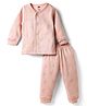 Simply Fleece Knit Full Sleeves T-Shirt & Joggers Co-Ord Winter Night Suit With Teddy Bear Print - Peach