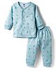 Simply Fleece Knit Full Sleeves Dino Printed T-Shirt & Joggers Co-Ord Winter Night Suit - Light Blue