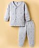 Simply Fleece Knit Full Sleeves T-Shirt & Joggers Co-Ord Winter Night Suit With Animal Print - Grey