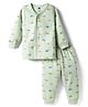 Simply Fleece Knit Full Sleeves T-Shirt & Joggers Co-Ord Winter Night Suit With Vehicles Print - Light Green