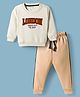 Simply Fleece Knit Full Sleeves Winter Wear T-Shirt & Lounge Pant Set With London Print - Cream