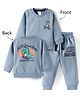Simply Fleece Knit Full Sleeves Winter Wear Suit with Front & Back Dino Print - Light Blue