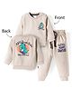 Simply Fleece Knit Full Sleeves Winter Wear Suit with Front & Back Dino Print - Beige