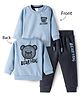 Simply Fleece Knit Full Sleeves Winter Wear T-Shirt & Lounge Pant Set With Teddy Bear Print - Light Blue