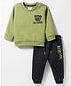 Simply Fleece Knit Full Sleeves Winter Wear T-Shirt & Lounge Pant Set With Teddy Bear Print - Green