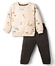 Simply Fleece Knit Full Sleeves Winter Wear Suit with Jungle Theme Print - Cream
