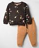 Simply Fleece Knit Full Sleeves Winter Wear Suit with Jungle Theme Print - Black