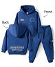 Simply Fleece Knit Full Sleeves Hooded Winter Wear Suit with Front & Back Text Print - Blue