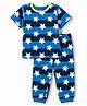 Honeyhap Premium 100% Cotton Knit Half Sleeves Star Printed Co-Ords T-Shirt & Pyjama Night Suit with Bio Finish-White & Blue