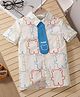 Mark & Mia Cotton Half Sleeves Shirt with Tie & Bear Print - Multicolor