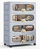 House of Quirk 4 Layer Stackable Collapsible Storage Box Cabinet with Wheels & Flip Doors 50cm Plastic Storage Box for Toy Organization - Grey