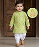 EARTHY TOUCH Cotton Jersey Knit Full Sleeves Floral Printed Kurta Dhoti Set - Lime Green