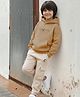 Nap Chief Cotton Blend Knit Full Sleeves Chief Club Text Printed Winter Hoodie With Cargo Joggers Set - Sand