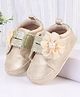 Cute Walk by Babyhug Velcro Closure Booties with Glitter Print & Floral Applique - Golden