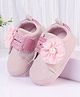 Cute Walk by Babyhug Velcro Closure Booties with Glitter Print & Floral Applique - Pink
