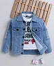 Ministitch Denim Woven Full Sleeves Typography Printed Jacket With Tee - Light Blue