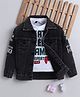 Ministitch Denim Woven Full Sleeves Typography Printed Jacket With Tee - Dark Grey