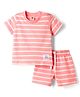 Zero Knit Half Sleeves Striped T-Shirt & Shorts Co-ord Night Suit - Peach