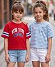 Honeyhap Premium Cotton Knit Half Sleeves T-Shirts With Bio Finish & Text Print Pack of 2 - Mars Red & Dutch Canal