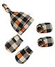Cocoon Care Bamboo Knit Checked Bear Printed Cap Mittens & Booties Set - Multi Colour - Circumference 35 Cms