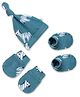 Cocoon Care Bamboo Cotton Knitted Zebra Printed Cap Mittens & Booties Set - Blue - Circumference 35 Cms