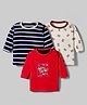 Kidi Wav Pack Of 3 Full Sleeves Striped & Teddy Bear Printed Tee - Multi Colour