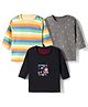 Kidi Wav Pack Of 3 Three Fourth Sleeves Striped & Rainbows Printed Tee - Multi Colour