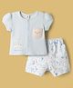 ToffyHouse Interlock Knit Half Sleeves Top & Short Set with Bunny Print - Light Blue