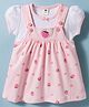 ToffyHouse Interlock Knit Frock with Half Sleeves Inner Tee with Strawberry Print & Patch - Pink