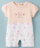 ToffyHouse Interlock Knit Half Sleeves Romper With Unicorn & Floral Print - Peach