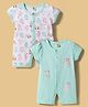 ToffyHouse Interlock Knit Half Sleeves Animal Printed Front Open Rompers Pack of 2 - Sea Green & White