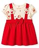 ToffyHouse Interlock Knit Half Sleeves Bear Printed Frock With Bear Applique  - Red