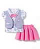 ToffyHouse Interlock Knit Half Sleeves Animal & Floral Printed Top & Skirts Set - Multicolour