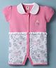 ToffyHouse Interlock Knit Half Sleeves Peter Pan Collared Romper With Animal Print - Pink