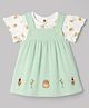 ToffyHouse Interlock Knit Half Sleeves Bees & Floral Printed & Embroidered Frock With Inner Tee - Light Green