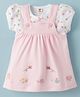 ToffyHouse Interlock Knit Half Sleeves Bee Printed & Floral Embroidered Frock With Inner Tee - Pink