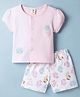ToffyHouse Interlock Knit Half Sleeves Top & Shorts Set With Animal Print - Pink