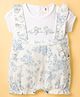 ToffyHouse Interlock Knit Dungaree Style Romper With Floral Print - White & Blue
