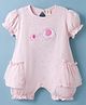 ToffyHouse Interlock knit Half Sleeves Alphabets Printed Romper With Elephant Embroidery - Light Pink