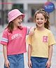 Honeyhap Premium 100% Cotton Knit Drop Shoulder Sleeves T-Shirt With Bio Finish & Text Print Pack of 2 - Pale Banana & Pink Lemonade