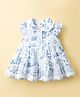 ToffyHouse Muslin Knit Sleeveless Sea Life Theme Printed Tiered Peter Pan Collared Frock - White & Blue