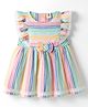 ToffyHouse Interlock Knit Frill Sleeves Striped Frock with Bow Applique - Multicolour