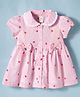 ToffyHouse Interlock Knit Half Sleeves Striped Frock with Bow Applique & Strawberry Print - Pink