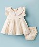 ToffyHouse Muslin Woven Frill Sleeves Frock with Bloomer & Floral Print - Beige