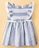 ToffyHouse Interlock Knit Frill Sleeves Striped Frock with Bow Applique & Lace Detailing - Blue