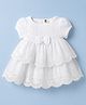 ToffyHouse Muslin Woven Half Sleeves Floral Embroidered Layered Frock With Lace Detailing - White