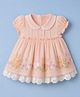 ToffyHouse Interlock Knit Half Sleeves Frock With Floral & Animal Print - Peach