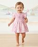 ToffyHouse Interlock Knit Sleeveless One Piece Dress with Floral Print & Bow Applique - Pink