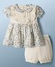 ToffyHouse Interlock Knit Half Sleeves Floral Printed Frock With Bloomer - Beige