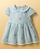 ToffyHouse Interlock Knit Half Sleeves Frock With Floral Embroidery - Light Green